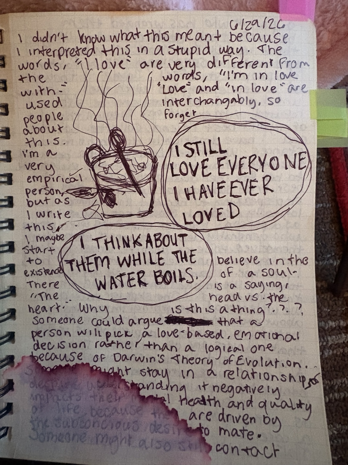 handwritten notebook page about love and the soul