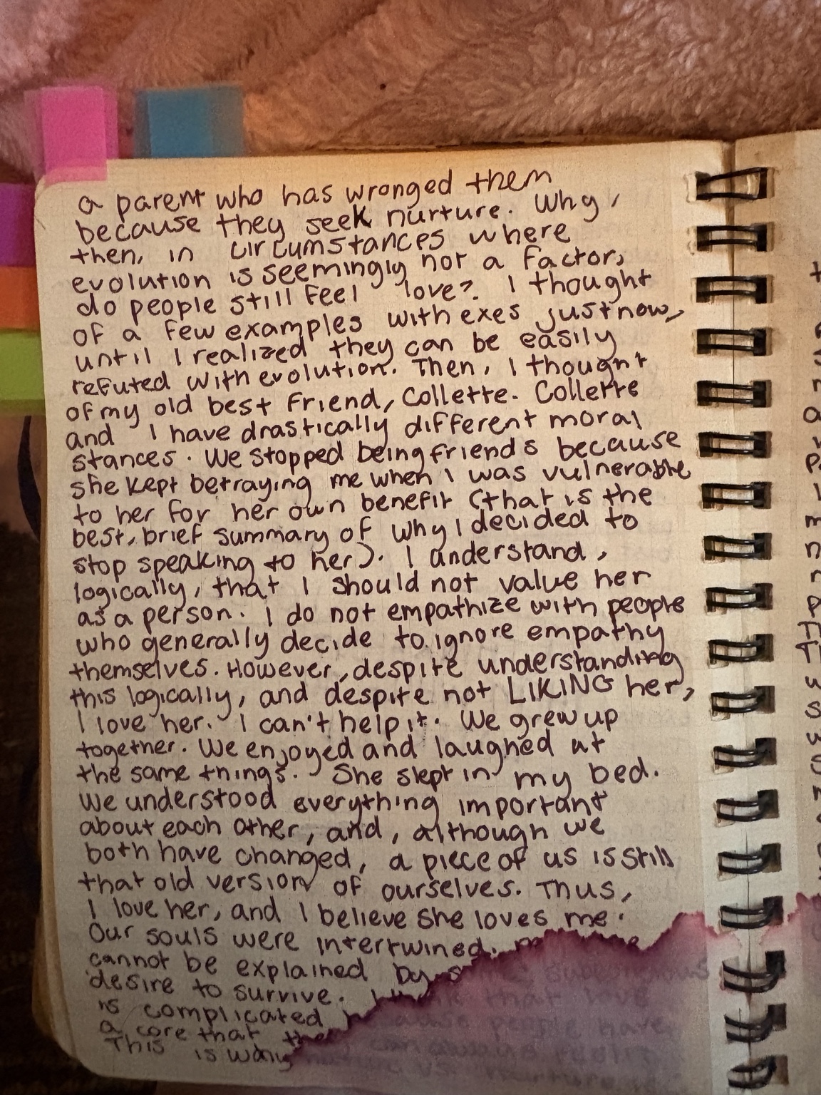 handwritten notebook page continuing the argument about attachment and love